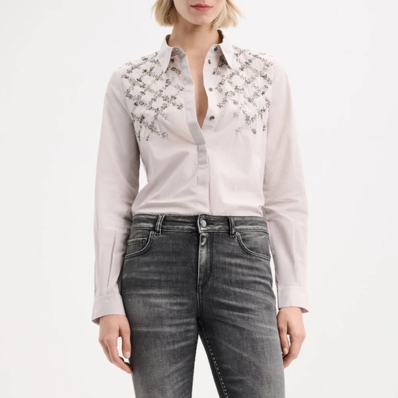 DOROTHEE SCHUMACER SPARKLING POPLIN Hand Embroidered Button Up Shirt Size XS